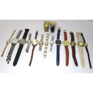 Citizen Bulova Fossil LOT OF 15 WOMENS WATCHES Gold Silver Tone NEED BATTERY